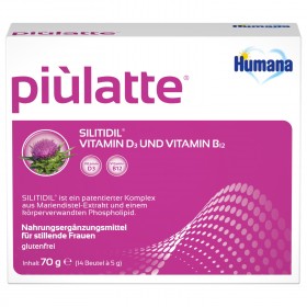 Humana piùlatte, Nahrungsergänzungsmittel für stillende Frauen, mit Vitamin B12, Vitamin D3 und Mariendistel-Extrakt, Nahrungsergänzung für die Stillzeit, 14-Tage Packung